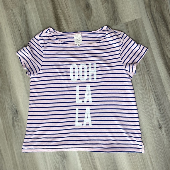 Cinq a Sept Striped Graphic Print Boat Neck Cotton T-Shirt Size Medium - Picture 8 of 8